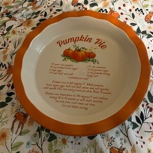 9” Stoneware Pumpkin Pie Plate Dish with Recipe